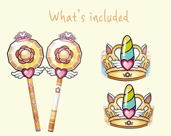 Coronas y varitas para imprimir, varita mágica de papel, corona de unicornio, disfraz de princesa, obsequios de fiesta para niños, corona de papel, kit de manualidades con varitas, diademas