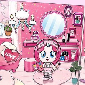 Digital Unicorn Paper Doll-Pomi&#39;s Pink House By POMIVERSE, Printable Dollhouse, Paper DIY Craft Toy, Printable Toy, Printable Unicorn.