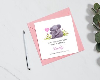 First Father's Day Card: Koala Bear, Editable Dad Gift (PDF)