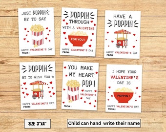 Popcorn Valentine Cards for Kids: Printable School Valentines (Instant Download)