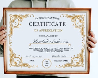 Editable Certificate of Appreciation Template (Digital Download)