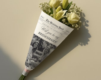 Bridesmaid Proposal Newspaper Flower Bouquet Wrap: Printable Maid of Honor Gift (PDF File)