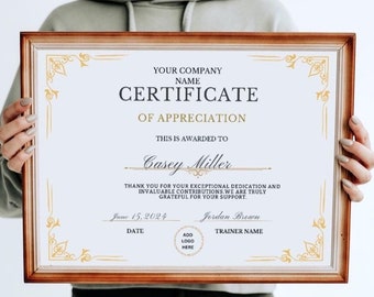 Editable Certificate of Appreciation Template (Digital Download)