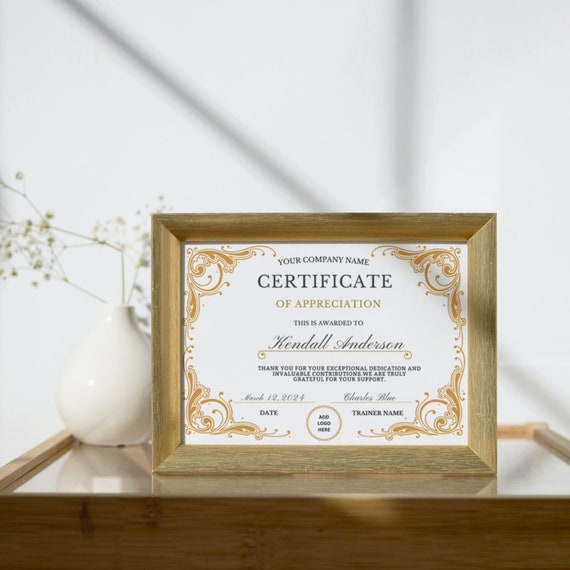 Printable Certificate Of Appreciation Editable Certificate Etsy