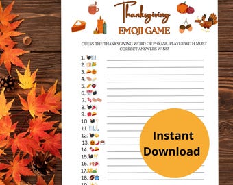 Thanksgiving Emoji Pictionary Game: Family Dinner Activity (Digital Download)