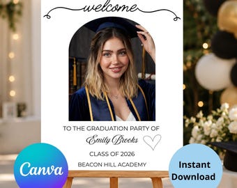 Graduation Welcome Sign Template, Modern Minimalist Photo Poster (Canva Editable)