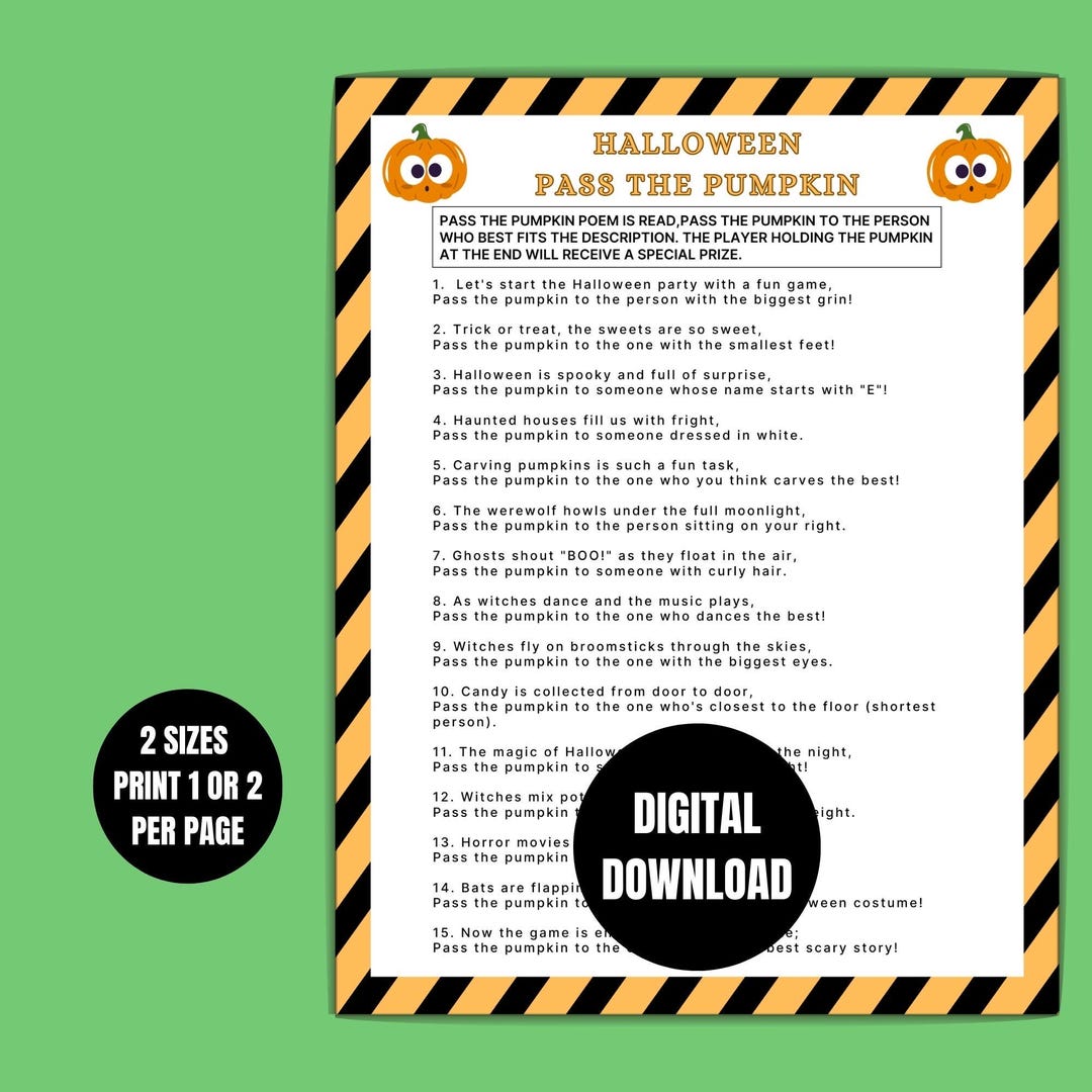 Halloween Pass the Pumpkin Game: Printable Party Activity (digital ...