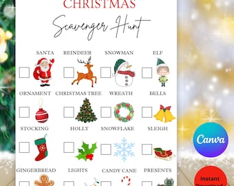 Christmas Scavenger Hunt for Kids, Fun Christmas Party Game, Winter Holiday Printable Activity, Indoor & Outdoor Play, Winter Activity