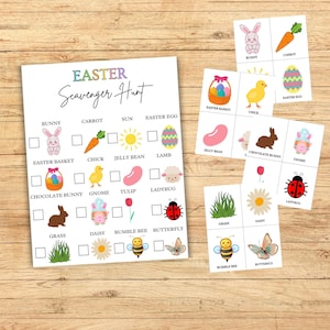 Búsqueda del tesoro de Pascua para niños imprimible, búsqueda del tesoro en interiores con tarjetas ilustradas para esconder, juego de Pascua para niños, juego de fiesta de Pascua para el aula