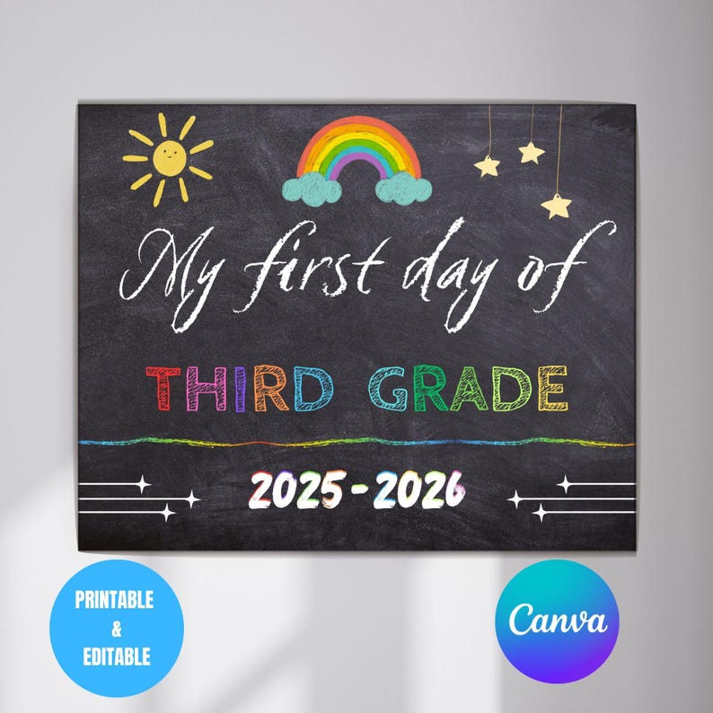 Dritte Klasse Ersttagsschild: Tafel Fotorequisite (Digitaler Download, PDF, bearbeitbar in Canva) Bild 2