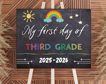 Third Grade First Day Sign: Chalkboard Photo Prop (Digital Download, PDF, Editable in Canva)