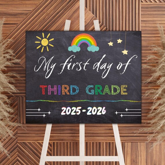 Third Grade First Day Sign: Chalkboard Photo Prop (Digital Download, PDF, Editable in Canva)
