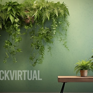 Zoom Virtual Background, Plants on Neutral Sage Green Wall and Natural Light Virtual Background for Zoom, Meet, Skype, MS Teams