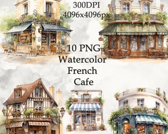 French Cafe Clipart: Watercolor Parisian Coffee Shop Illustrations (PNG Digital Download) Vol. 2