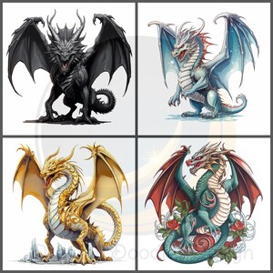 Dragon Clipart PNG – Cute Fantasy Watercolor Dragons, Digital Dragon Illustrations for Scrapbooking, Stickers, Invitations & Crafts