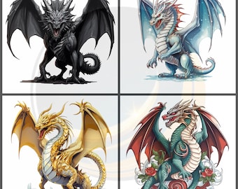 Fantasy Dragon Clipart Set: Scalable SVG Illustrations (Digital Download)