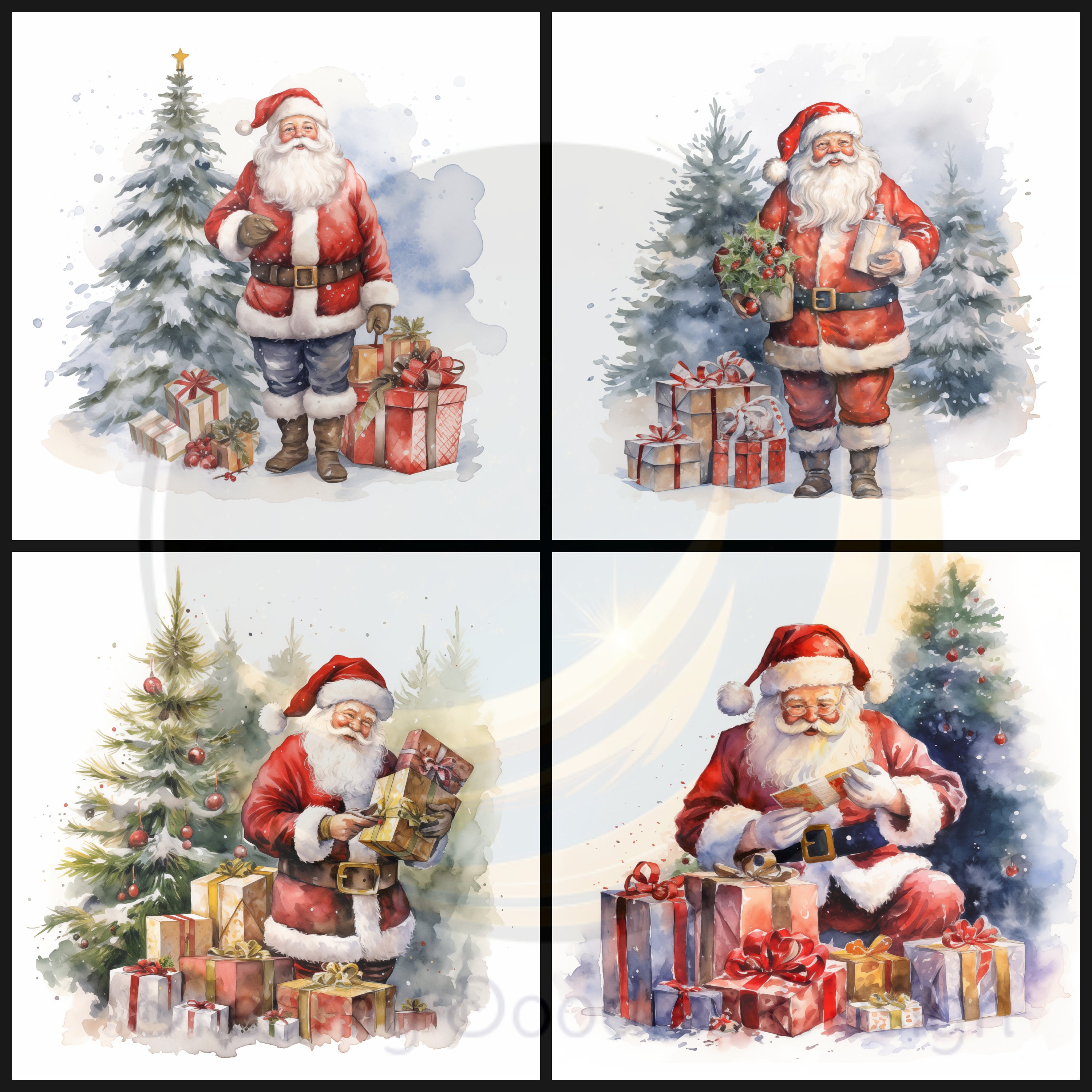 Watercolor Santa Claus Clipart – 12 PNG Christmas Illustrations ...