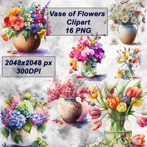 Vase of Flowers Clipart, Flowers, Digital download, scrapbooking, card making, desing