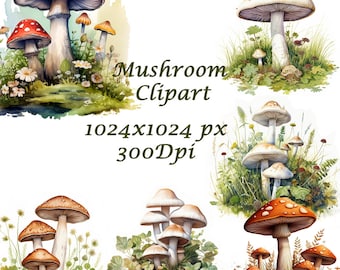 Watercolor Mushroom Clipart: Whimsical Woodland PNG Set (Digital Download)