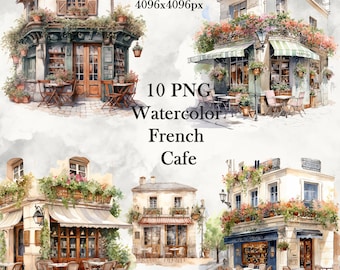 French Café Clipart – Paris Coffee Shop Illustration Set – Vol. 1 – Watercolor PNG