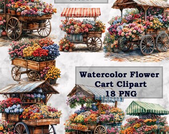 Aquarell Blumen Warenkorb Clipart: 18 PNG Blumenbilder (1024x1024 px)