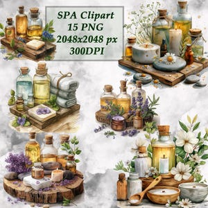 Lot de cliparts aquarelle pour une journée au spa - Soins personnels, beauté, éléments de relaxation - PNG à usage commercial pour projets d'impression et de numérisation