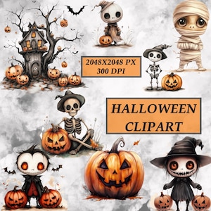 Watercolor Halloween Clipart: PNG Images (Digital Download)