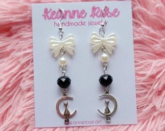 Magical Luna Cat Earrings, Sailor Guardian Anime Jewelry, Kawaii Gift