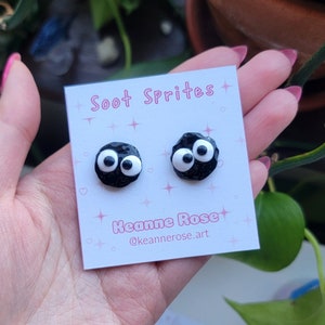 Handmade soot spirit stud earrings, anime earrings, anime movie earrings, polymer clay earrings, dust spirit earrings, stud earrings