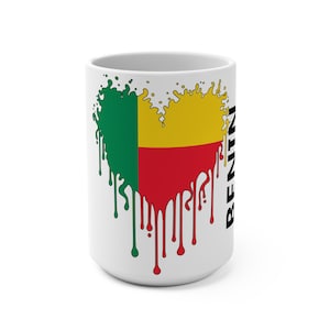 Benin Flag Drip Coffee Mug 15oz, Coffee Mug, Birthday Gift, Ceramic Mug, Coffee Tea Mug, African Gifts, African Travel Mug, Travel Gifts