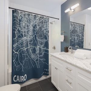 Cairo Egypt City Map Print Shower Curtain, Custom Shower Curtains, Bathroom and Home Decor, Street Map Shower Curtains, House Warming Gifts