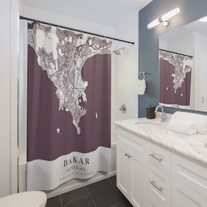 Dakar Senegal City Map Print Shower Curtain, Custom Shower Curtains, Bathroom and Home Decor, Street Map Shower Curtains, House Warming Gift