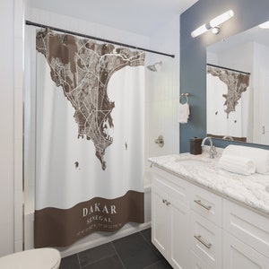 Dakar Senegal City Map Print Shower Curtain, Custom Shower Curtains, Bathroom and Home Decor, Street Map Shower Curtain, House Warming Gifts