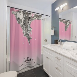 Tenda da doccia con stampa della mappa della città di Dakar, Senegal, tende da doccia personalizzate, arredamento per bagno e casa, tende da doccia con mappa stradale, regalo di inaugurazione della casa