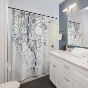 Cairo Egypt City Map Print Shower Curtain, Custom Shower Curtains, Bathroom and Home Decor, Street Map Shower Curtains, House Warming Gift