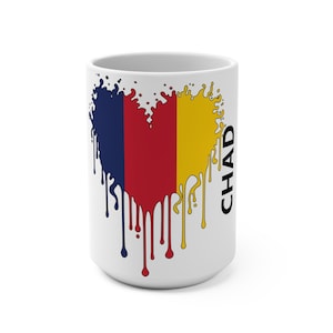 Chad Flag Drip Coffee Mug 15oz, Coffee Mug, Birthday Gift, Ceramic Mug, Coffee Tea Mug, African Gifts, African Travel Mug, Travel Gifts