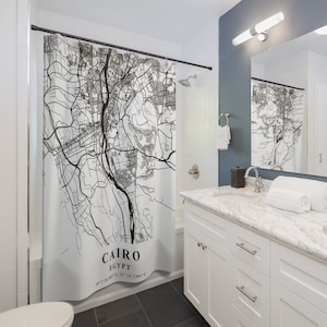 Cairo Egypt City Map Print Shower Curtain, Custom Shower Curtains, Bathroom and Home Decor, Street Map Shower Curtains, House Warming Gift