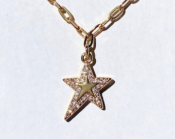 Collier étoile magique de l'an 2000, collier étoile en cristal doré, breloque étoile scintillante, collier céleste, étoile de voeux, collier porte-bonheur, cadeau moderne chic
