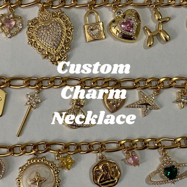 Build Your Own Charm Necklace / Stainless Steel and Brass Charms / Tarnish Free / Vintage Charm Necklace / Customizable Charm Necklace