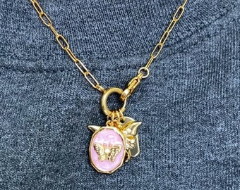 Gold Charm Holder Necklace, Waterproof & Tarnish Free, Custom Charm Necklace, Choose Your Own Charms, Carabiner Necklace
