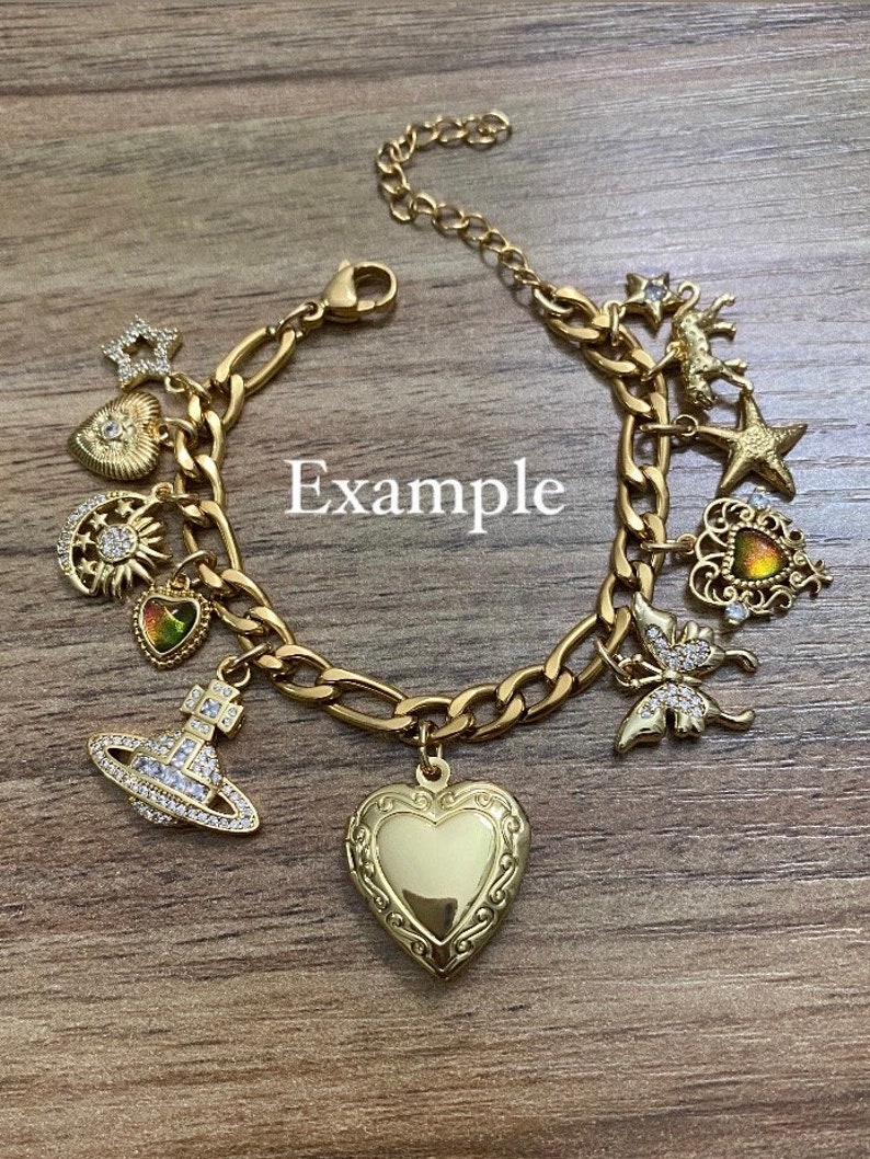 Build Your Own Charm Bracelet / Stainless Steel and Brass Charms / Tarnish Free / Vintage Charm Bracelet/ Customizable Charm Bracelet image 10