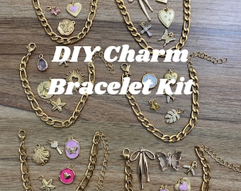 DIY Charm Bracelet Making Kit / Make Your Own Charm Bracelet / Stainless Steel and Brass Charms / Tarnish Free / Vintage Charm Bracelet/