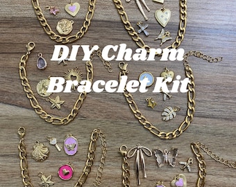 Kit para hacer pulseras con dijes DIY / Crea tu propia pulsera con dijes / Dijes de acero inoxidable y latón / Sin deslustre / Pulsera con dijes vintage