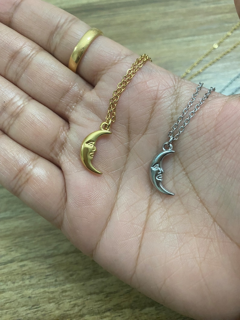 Under the Moon ANGEL COLLECTION Necklace Moon necklace, crescent moon charm, celestial jewelry, stars, stainless steel, tarnish free zdjęcie 8