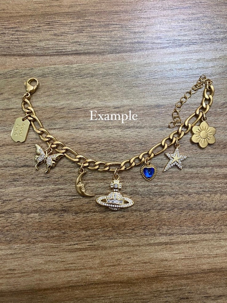 Build Your Own Charm Bracelet / Stainless Steel and Brass Charms / Tarnish Free / Vintage Charm Bracelet/ Customizable Charm Bracelet image 2