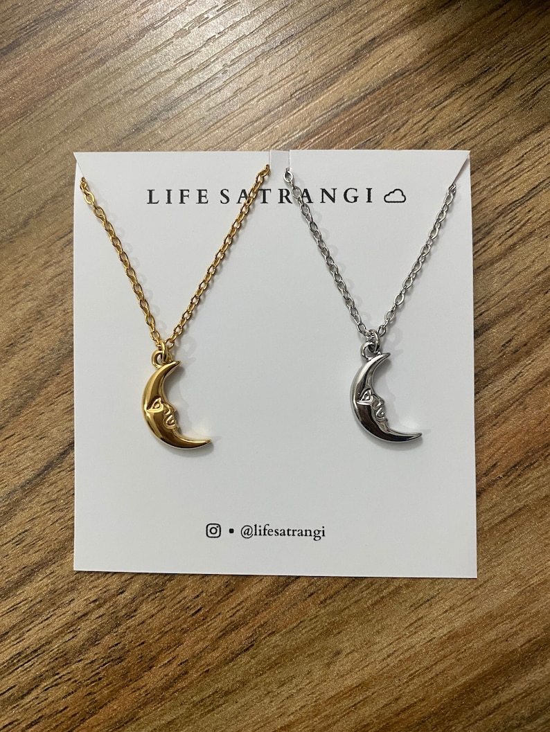 Under the Moon ANGEL COLLECTION Necklace Moon necklace, crescent moon charm, celestial jewelry, stars, stainless steel, tarnish free zdjęcie 2