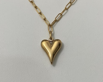Gouden bubbelhartketting, zilveren en gouden hartketting, gezwollen hartketting, sierlijke halsketting, paperclipketting, cadeau voor haar, flirt