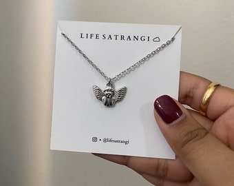 Collar de ángel de la guarda de plata con alas de protección para bebé, delicado regalo para el Día de la Madre, joyería de acero inoxidable, cadena minimalista con capas.