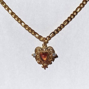 Orange Heart Pendant Necklace Magical Carnelin Emblem Stainless Steel Dainty Layering Chain Glass Crystal Jewel Minimal Fashion Women Gift