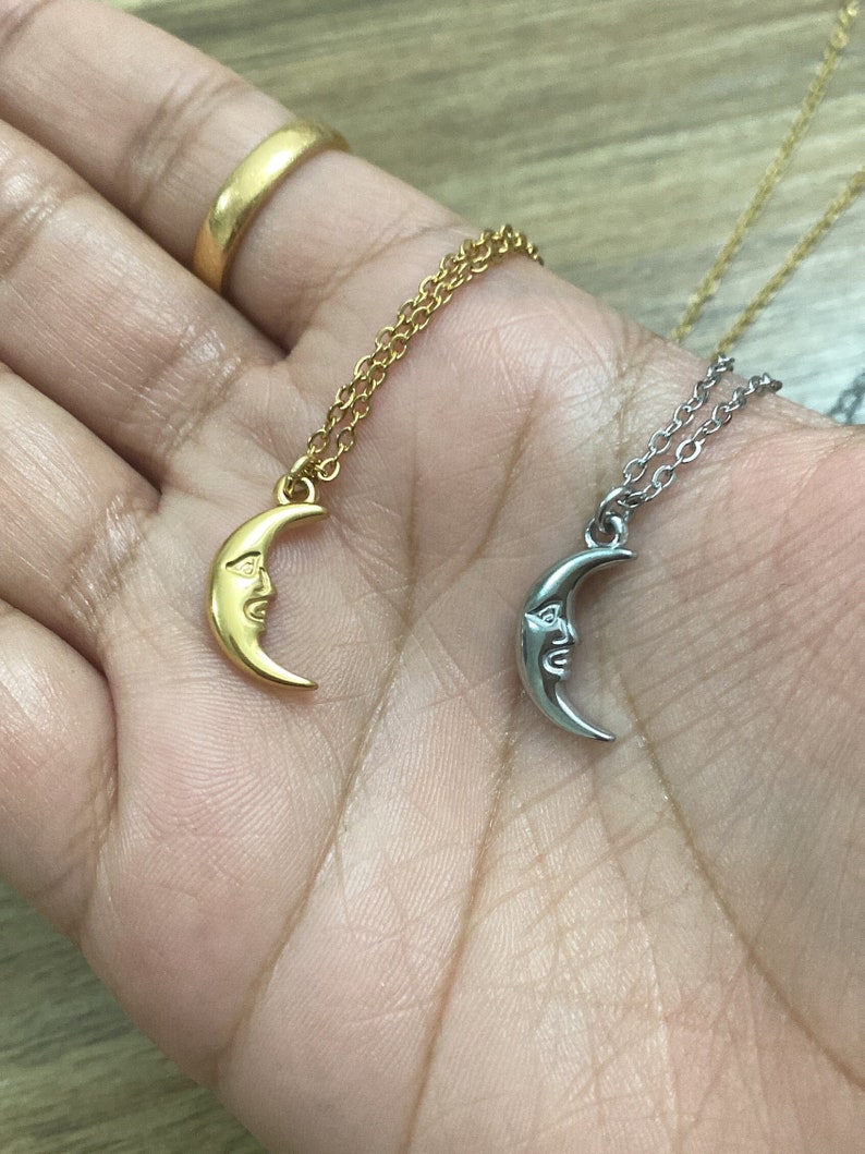 Under the Moon ANGEL COLLECTION Necklace Moon necklace, crescent moon charm, celestial jewelry, stars, stainless steel, tarnish free zdjęcie 3